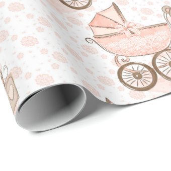 WRAPAHOLIC 30 Inch Baby Girl Wrapping Paper - Jumbo Roll Cute Pink Baby Girl Design Perfect For Baby Shower, Birthday, New Born Present Packing - 4 Rolls - 30 Inch X 120 Inch Per Roll