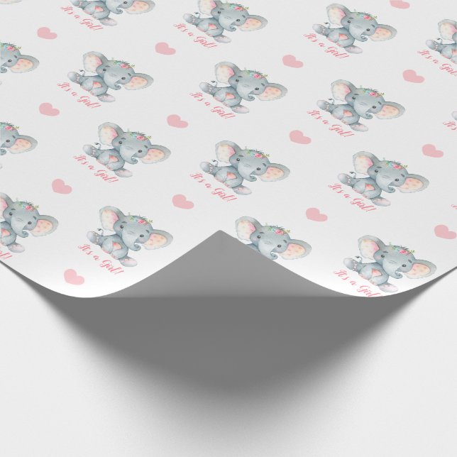 Baby Girl Wrapping Paper Pink Elephant It's A Girl (Corner)