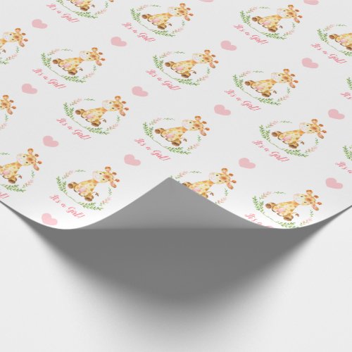 Baby Girl Wrapping Paper Pink Giraffe Its A Girl