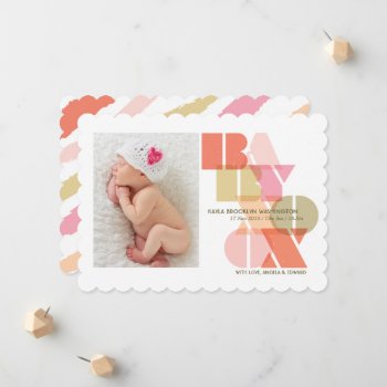 Baby Girl Xoxo Pink Typography Modern Photo Birth Announcement by fatfatin_box at Zazzle