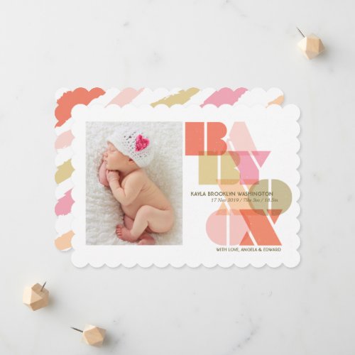 Baby Girl XOXO Pink Typography Modern Photo Birth Announcement