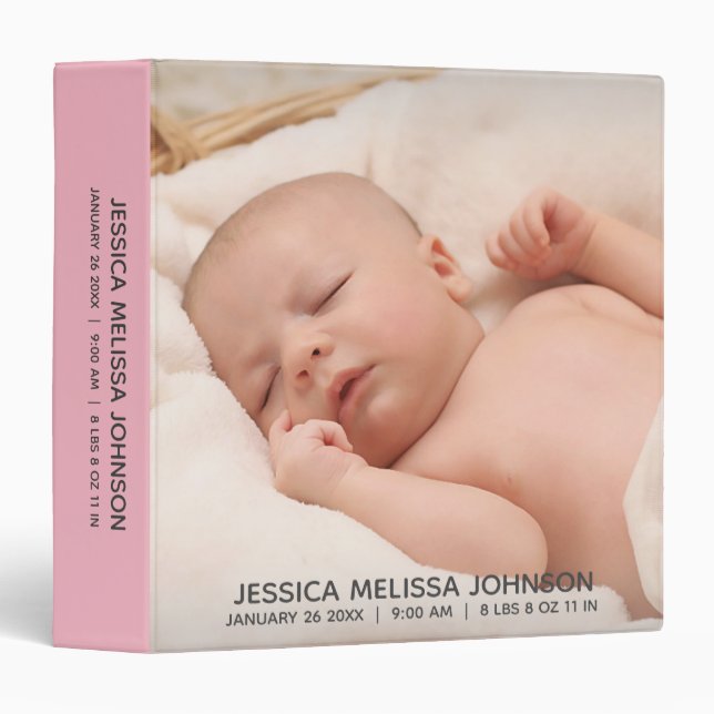 Baby GIRL Year ALBUM SCRAPBOOK Pink | Add PHOTO Binder (Front/Spine)