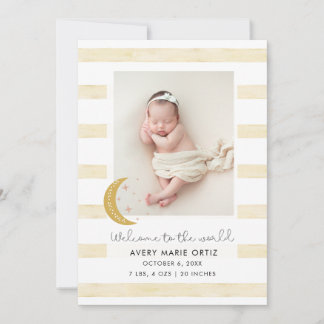 Baby Girl Yellow Stripe Birth Photo Announcement