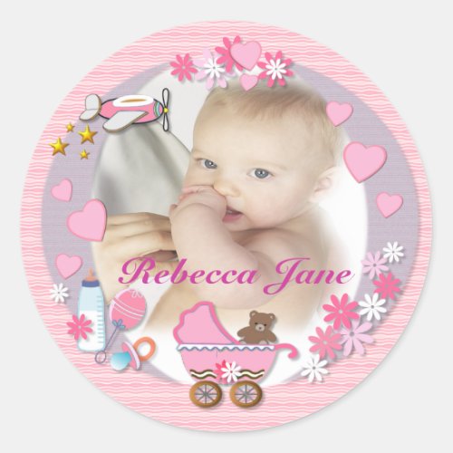 Baby Girl  Your Photo here Classic Round Sticker