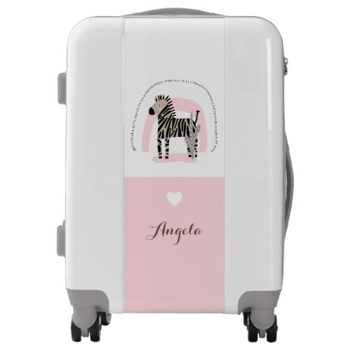 Baby Girl Zebra  Pastel Pink Rainbow Kids Name Luggage