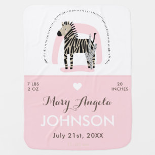 Baby Girl Zebra Pink Rainbow Birth Stats & Name Blanket