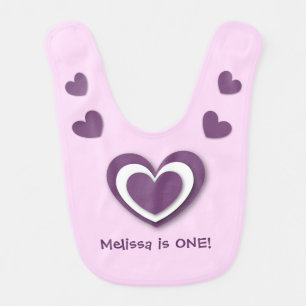 Baby Girl's 1st Birthday Gift Purple Hearts Bib