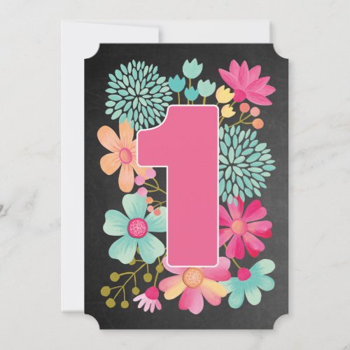 Baby Girls 1st Birthday Number 1 Party Invite