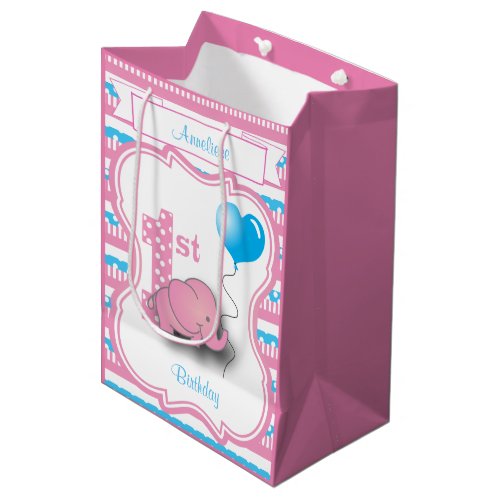 Baby Girls 1st Birthday Party Medium Gift Bag