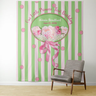 Baby Girl's 1st Birthday, Tapestry, Pink/Flowers Tapestry