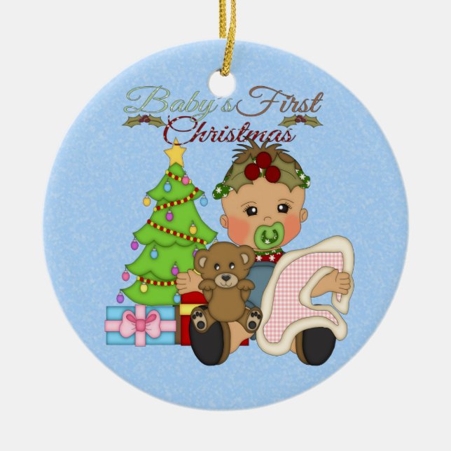 Baby Girl's 1st Christmas Round Ornament (Front)