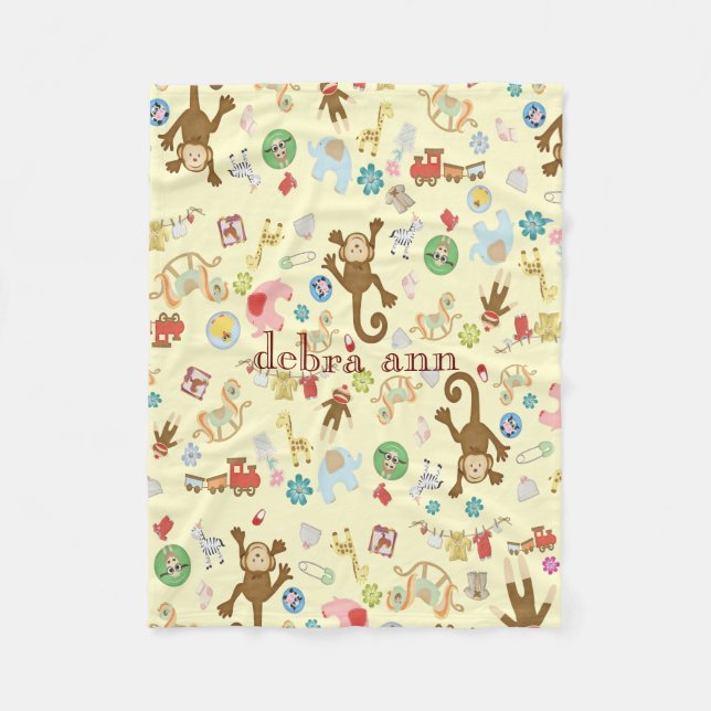 Baby Girl's Animal Toys monogrammed Fleece Blanket (Front)