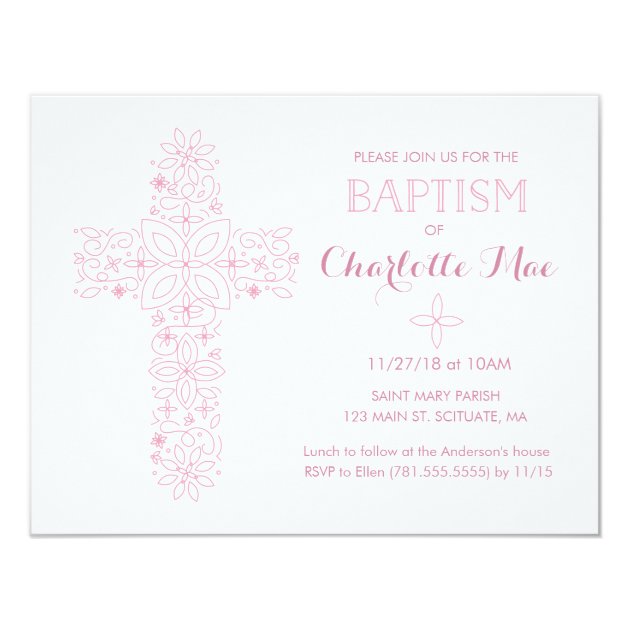Baby Girl's Baptism, Christening Invitation Card