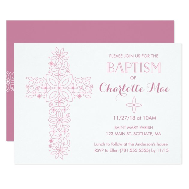 Baby Girl's Baptism, Christening Invitation Card