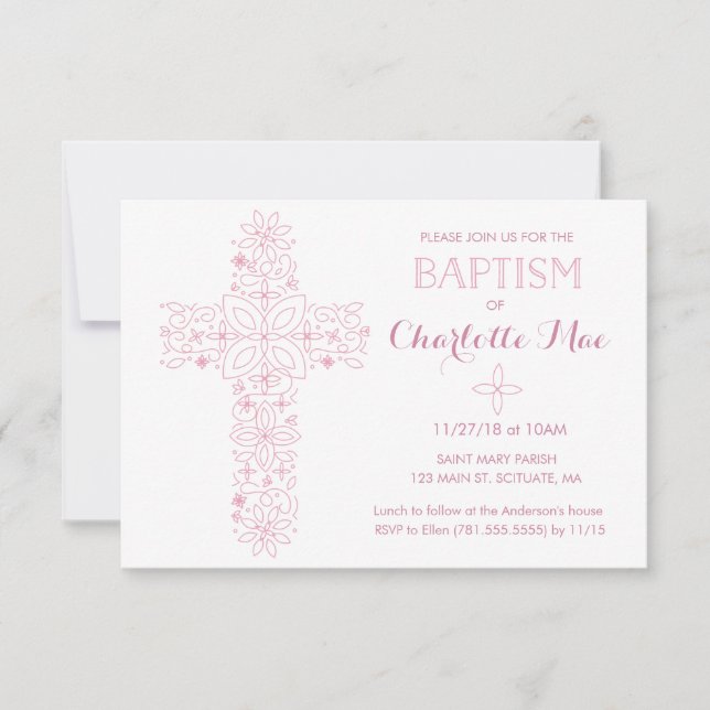Baby Girl's Baptism, Christening Invitation Card (Front)