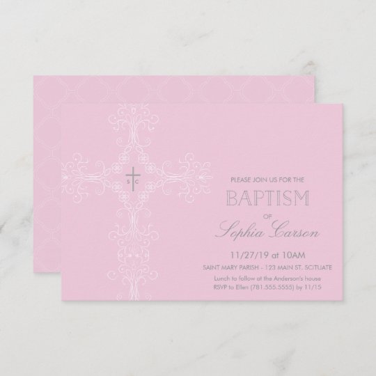 Baby Girl's Baptism Invitation & Elegant Cross | Zazzle.com