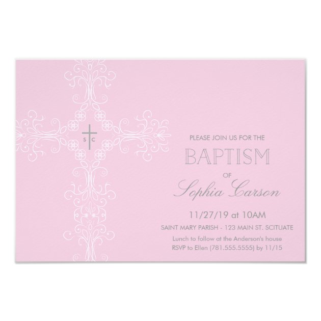 Baby Girl's Baptism Invitation & Elegant Cross