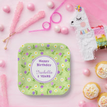 Baby Girls birthday Paper Plates summer flowers