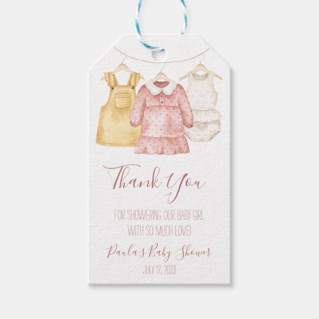 Baby Girl's Clothes Clothesline Baby Shower Gift Tags (Front)