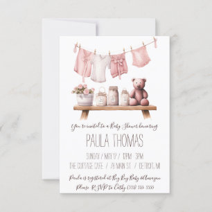 Baby Girl's Clothes Clothesline Baby Shower Invitation