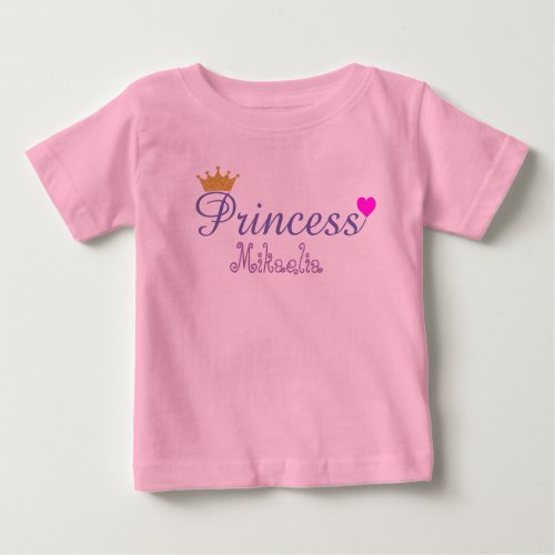 Baby Girls Cute Gold Crown Princess Heart Pink  Baby T_Shirt