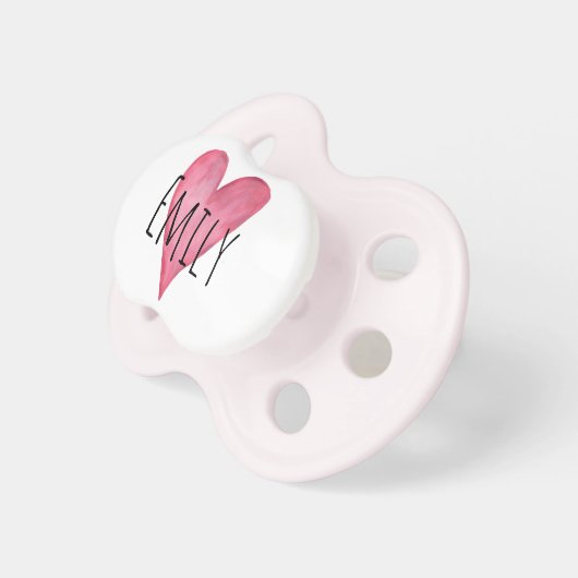 Baby Girls Cute Pink Watercolor Heart Pacifier (Front Right)