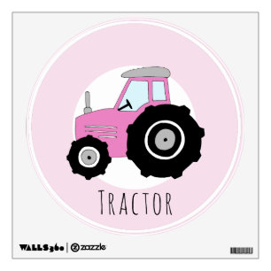 Baby Girl's Doodle Pink Farm Tractor Car Nursery Wall Sticker