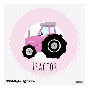 Baby Girl's Doodle Pink Farm Tractor Car Nursery Wall Sticker