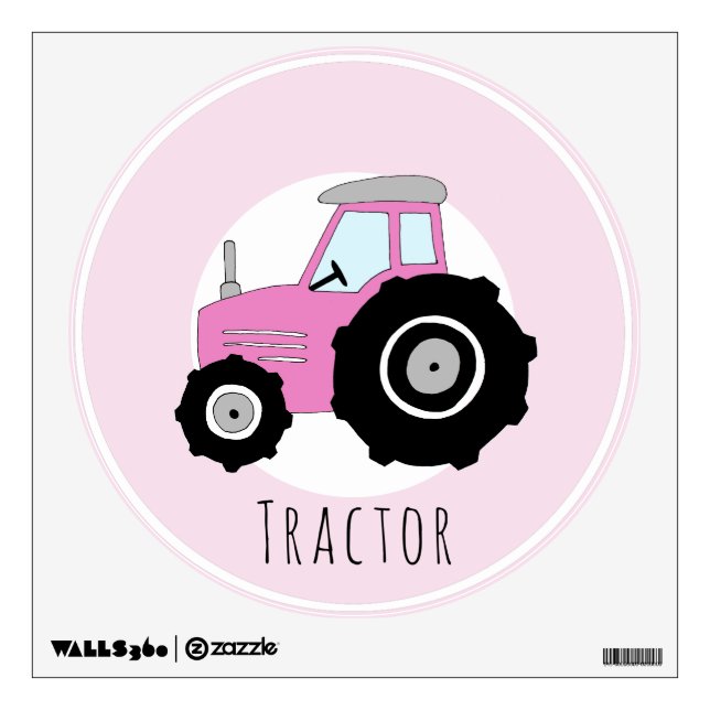 Baby Girl's Doodle Pink Farm Tractor Car Nursery Wall Sticker (Front)