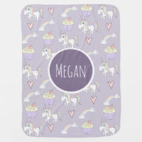 Baby Girl's Doodle Unicorn Rainbow Pattern & Name Baby Blanket