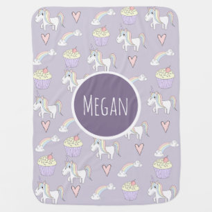 Baby Girl's Doodle Unicorn Rainbow Pattern & Name Blanket