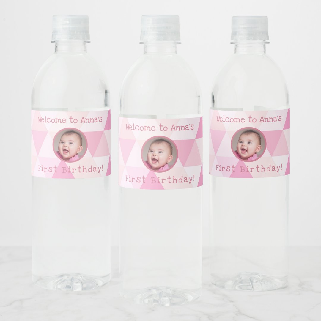 Baby Girl's First Birthday | Bottled Water Label | Zazzle
