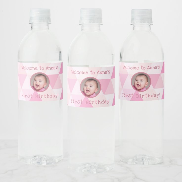 Baby Girl's First Birthday | Bottled Water Label | Zazzle