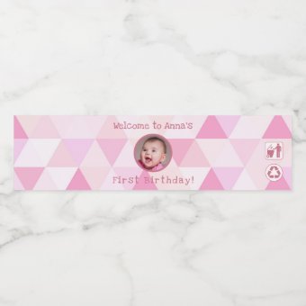 Baby Girl's First Birthday | Bottled Water Label | Zazzle