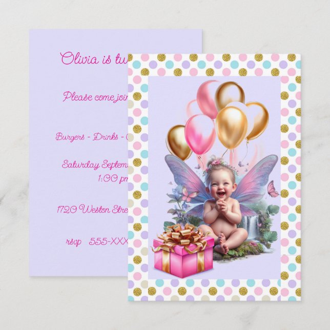 Baby Girl's First Birthday Party Invitation (Front/Back)