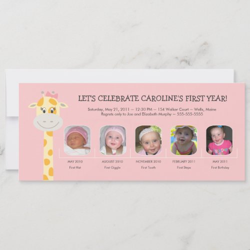 Baby Girls First Birthday Year Invitation