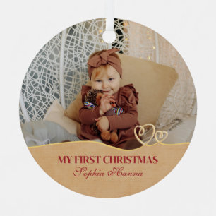 Baby Girl's First Christmas Birth Stats & Photo Metal Ornament