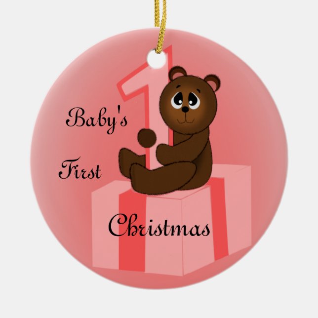 Baby Girls First Christmas Ceramic Ornament (Front)