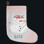 Baby Girls First Christmas Flower Snowman and Name Small Christmas Stocking<br><div class="desc">This adorable design features a unique watercolor-style snowman wearing a Christmassy garland,  as well as space for you to personalize the item using your baby girl's name. The perfect keepsake for you little one's first Christmas,  or for a snowman-loving kid!</div>