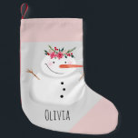Baby Girls First Christmas Flower Snowman and Name Small Christmas Stocking<br><div class="desc">This adorable design features a unique watercolor-style snowman wearing a Christmassy garland,  as well as space for you to personalize the item using your baby girl's name. The perfect keepsake for you little one's first Christmas,  or for a snowman-loving kid!</div>