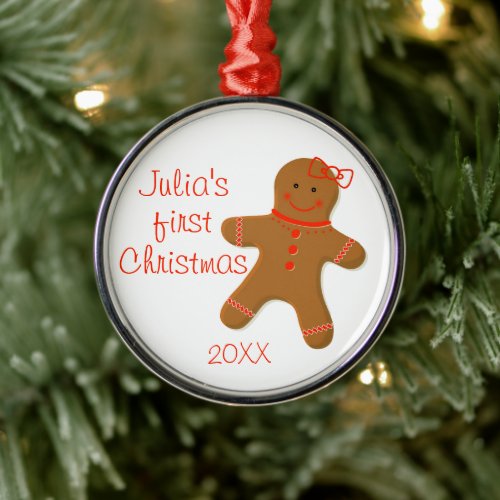 Baby Girls First Christmas Gingerbread Metal Ornament