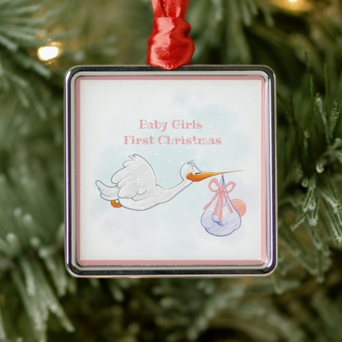 Baby Girls First Christmas Metal Ornament