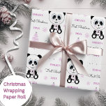 Baby Girls First Christmas Panda Bear Pink Wrapping Paper<br><div class="desc">Make their very first Christmas special with personalized wrapping paper featuring a cute panda bear,  tree and snowflakes.  Easily update the name and year and be sure to check out my collection for lots more choices.</div>