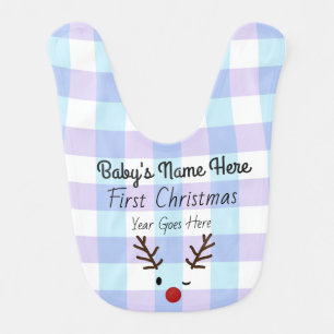 Baby Girl's First Christmas Pastel Plaid Reindeer Bib