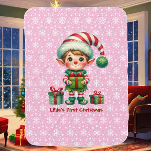 Baby Girl's First Christmas Personalize Name Pink Blanket