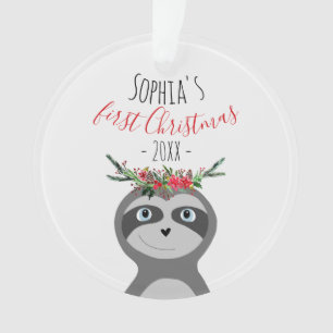Baby Girls First Christmas Photo Sloth & Name Ornament