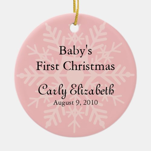 Baby Girls First Christmas _ Pink Snowflake Ceramic Ornament