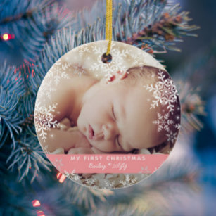 Baby Girl's First Christmas Snowflakes Pink Glass Ornament
