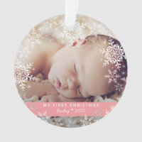 Baby Girl's First Christmas Snowflakes Pink Ornament