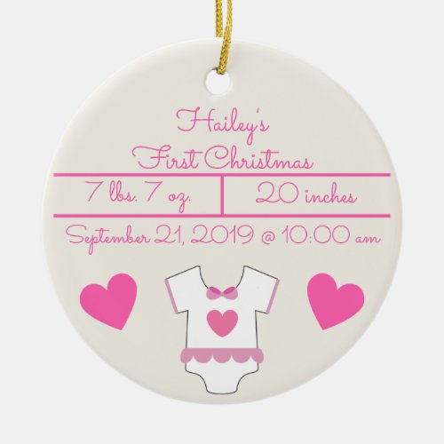 Baby Girls First Christmas With Stats Ornament